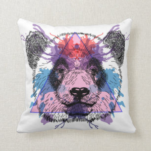 Geometric Panda Bear Throw Pillow