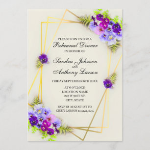 Geometric Pansies Wedding Rehearsal Invitation