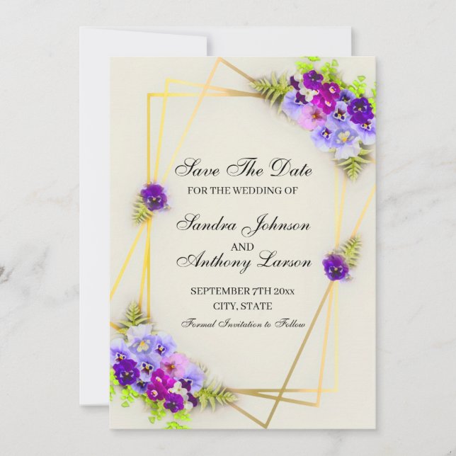 Geometric  Pansy Save The Date (Front)