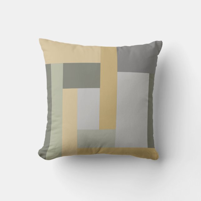 Geometric, pastel, green, mustard yellow, grey throw pillow (Front)