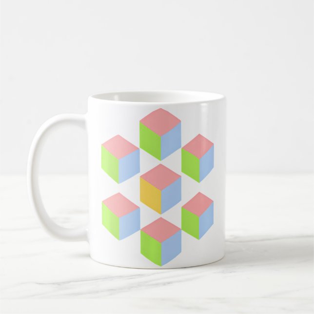 Geometric Pastel Isometric Optical Illusion Cube Coffee Mug (Left)