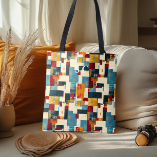  Geometric Patchwork Blend in Red, Yellow, Blue  Tote Bag