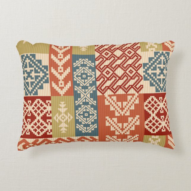 Geometric Patchwork Ethnic Seamless Pattern Accent Pillow (Front)
