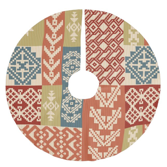 Geometric Patchwork Ethnic Seamless Pattern Brushed Polyester Tree Skirt (Front)