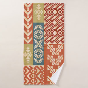 Geometric patchwork ornamental ethnic pattern bath towel