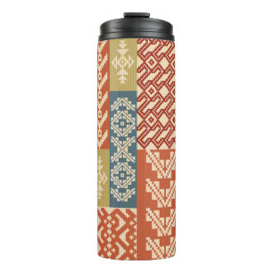 Geometric patchwork ornamental ethnic pattern thermal tumbler
