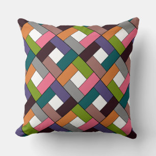 Geometric patchwork plaid made of multicolored pat throw pillow