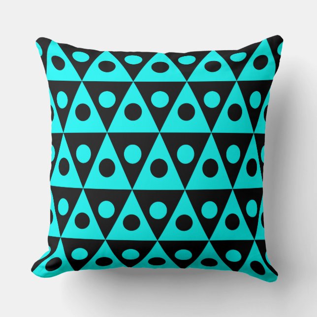 Geometric Pattern 260514 - Cyan on Black Throw Pillow (Front)