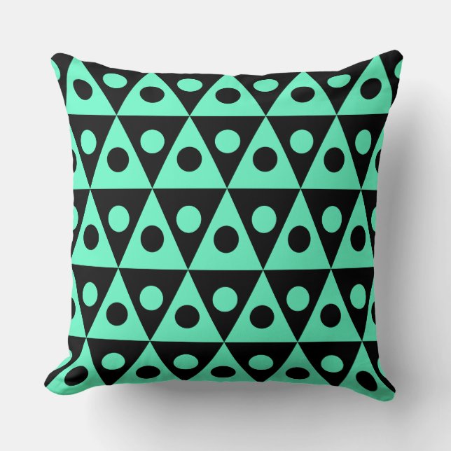 Geometric Pattern 260514 - Turquoise on Black Throw Pillow (Front)