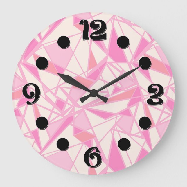 Geometric pattern abstract colour pink  large clock (Front)