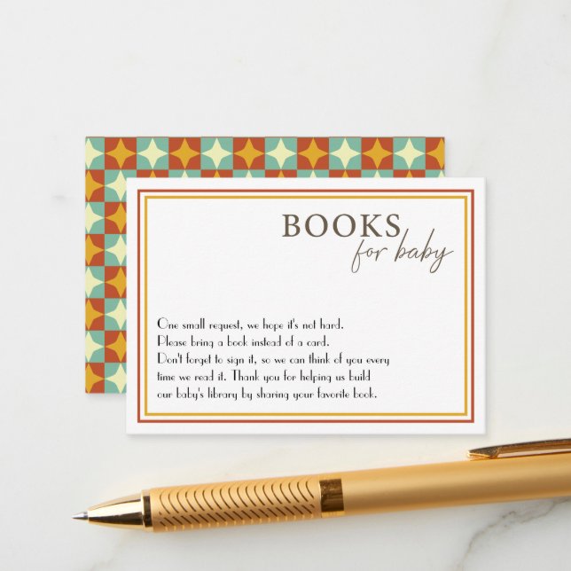 Geometric Pattern Baby Shower Book For Baby Enclosure Card (Front/Back In Situ)
