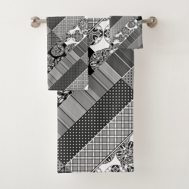 Geometric ,Pattern , black and white  Bath Towel Set (Insitu)