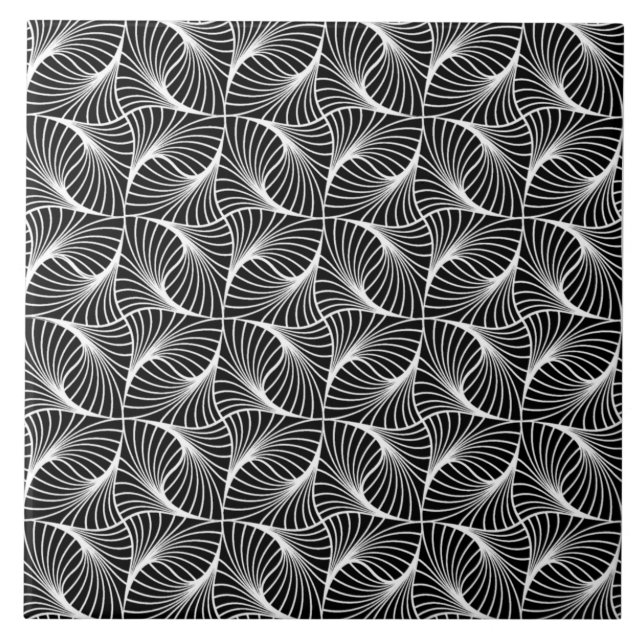 Geometric Pattern Black and White Ceramic Tile (Front)
