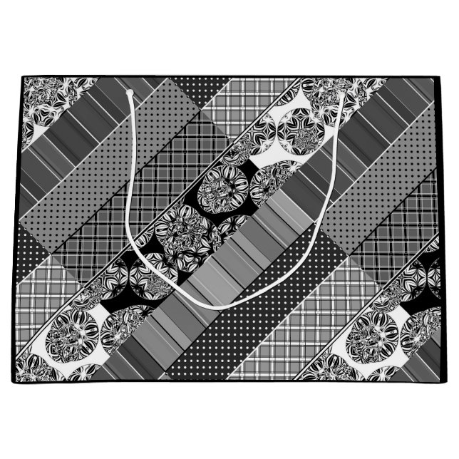Geometric ,Pattern , black and white  Large Gift Bag (Front)