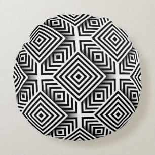 Geometric pattern. Black and white. Squares and st Round Pillow