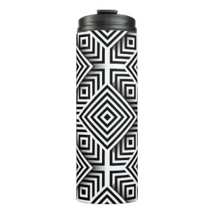 Geometric pattern. Black and white. Squares and st Thermal Tumbler