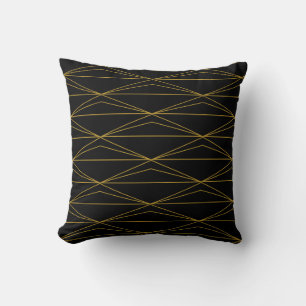 Geometric Pattern Black Gold Throw Pillow