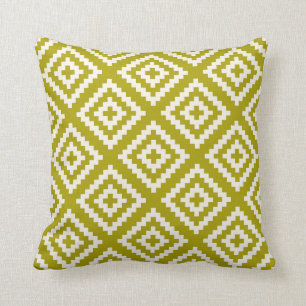 Geometric Pattern Chartreuse Green Throw Pillow