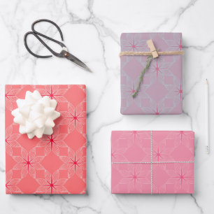 Geometric Pattern   Coral, Mauve and Blush Wrapping Paper Sheet