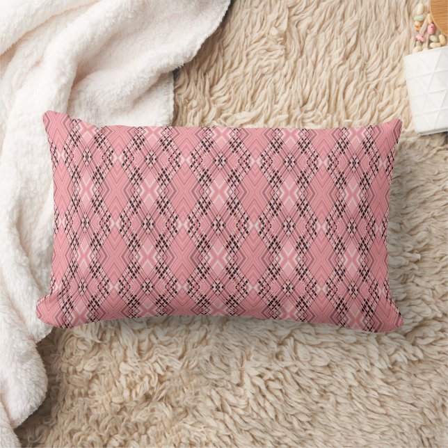 Geometric pattern coral retro rhombuses lumbar pillow (Blanket)