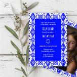 Geometric Pattern Custom Photo Bat Bar Mitzvah Invitation<br><div class="desc">Perfect card to announce a bar mitzvah, bat mitzvah or other Jewish celebration! Hand made art for you! FULLY CUSTOMIZABLE! Click on “Personalize” above to edit the text and add your own photo. Click "edit using design tool" to adjust the fonts, colours and placements and to delete the back side...</div>