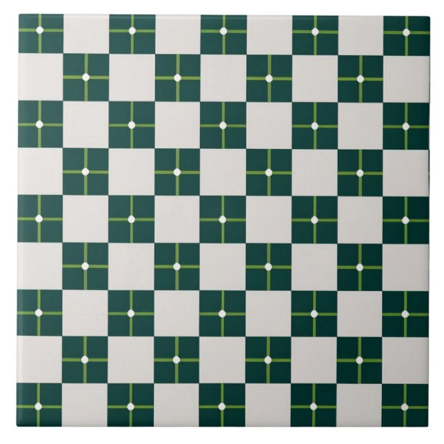 Geometric pattern decorative green white big tile (Front)