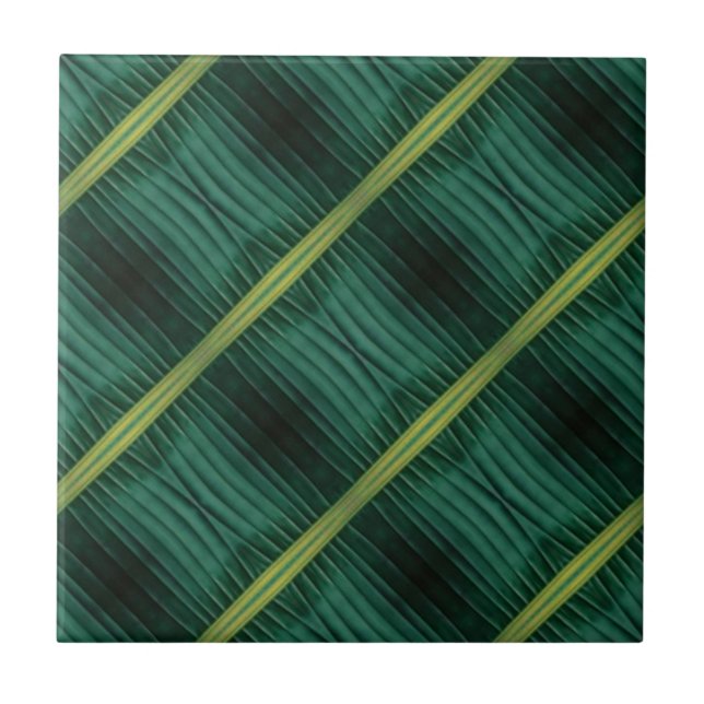 Geometric pattern deep green leaf tropical tile (Front)