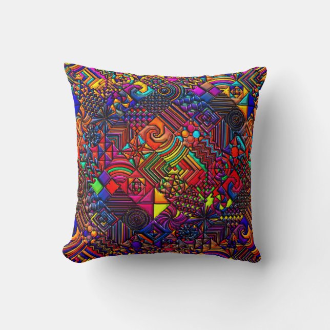 Geometric Pattern Digital Quilt Modern Retro Art Throw Pillow (Front)
