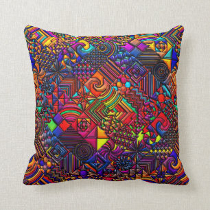 Geometric Pattern Digital Quilt Modern Retro Art Throw Pillow