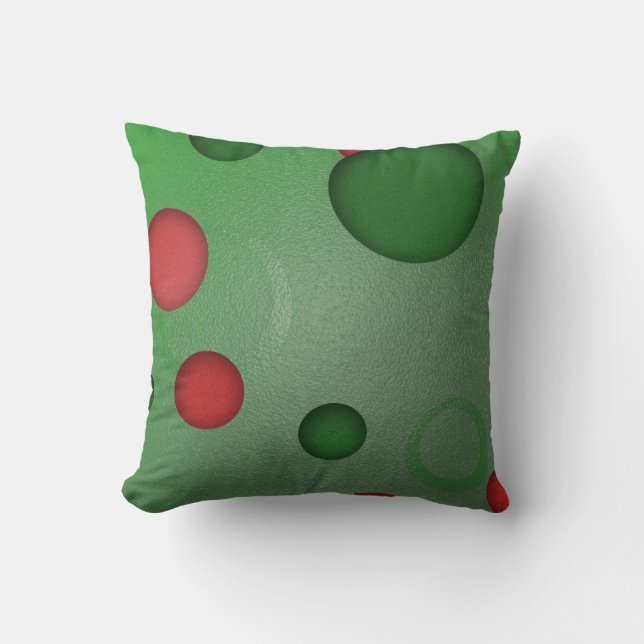 Geometric Pattern Dots Circles on Green Throw Pillow (Front)