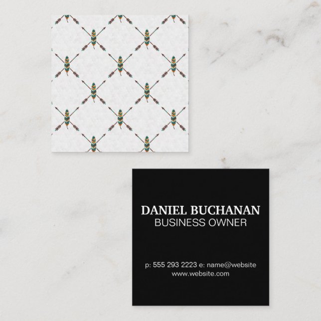 Geometric Pattern | Feather Boho Pattern Square Business Card (Front/Back)