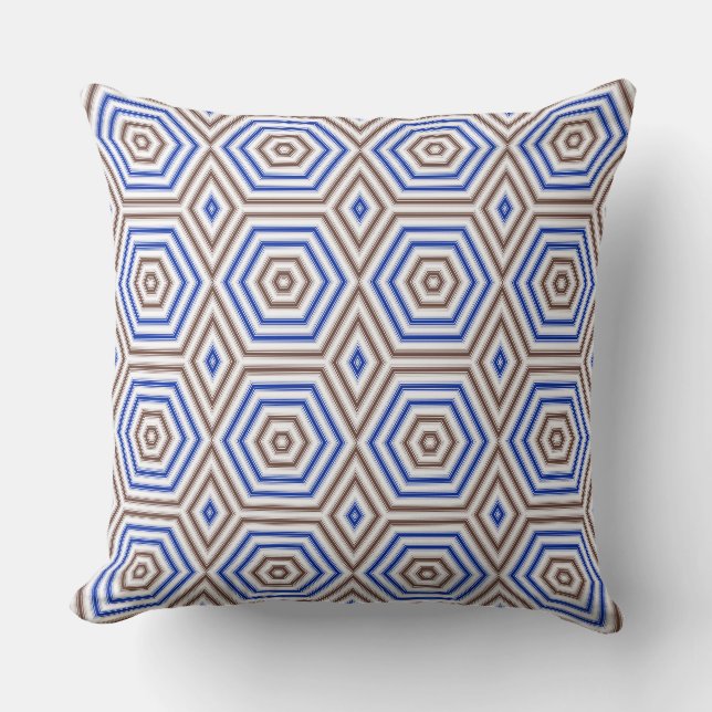 Geometric pattern figures retro brown blue throw pillow (Front)