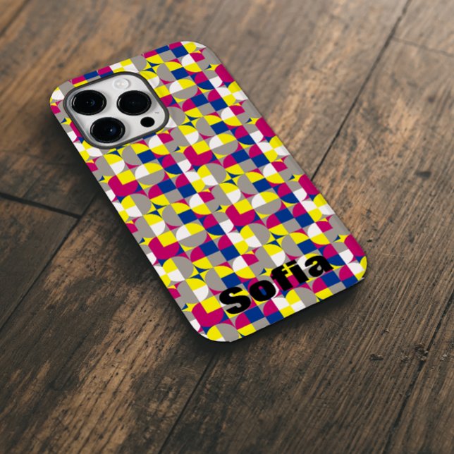 Geometric pattern fuchsia lemon yellow blue name Case-Mate iPhone case (Creator Uploaded)