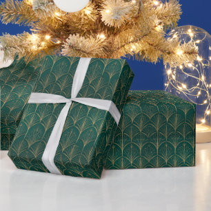 Geometric Pattern   Gold Fan Motif Wrapping Paper