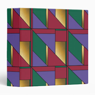 Geometric Pattern Gold Purple Green Red Binder