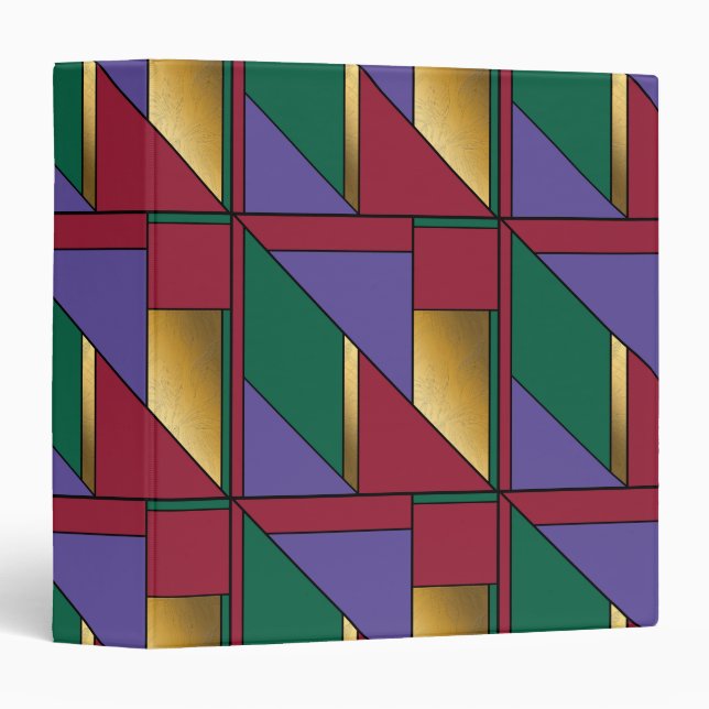 Geometric Pattern Gold Purple Green Red Binder (Front/Spine)