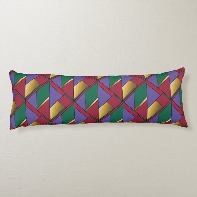 Geometric Pattern Gold Purple Green Red Body Pillow (Back)