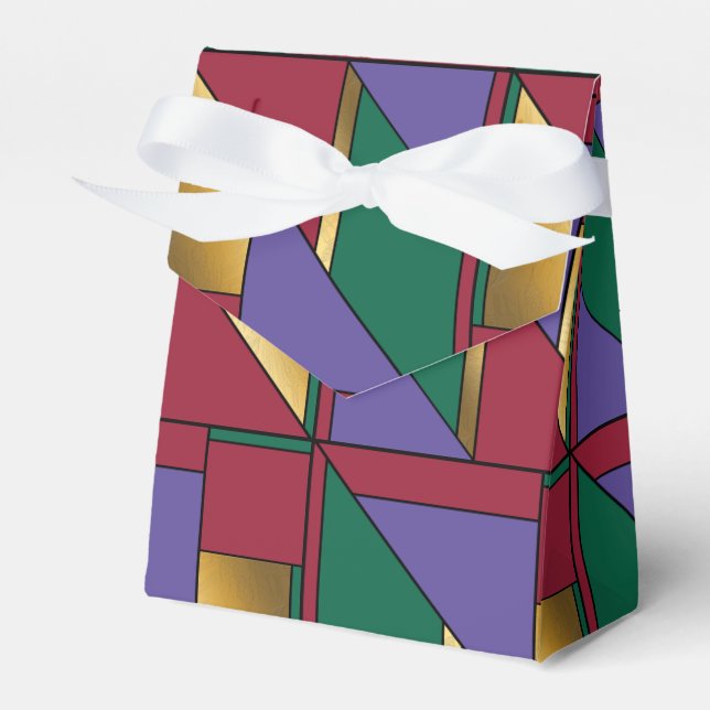 Geometric Pattern Gold Purple Green Red Favor Box (Front Side)