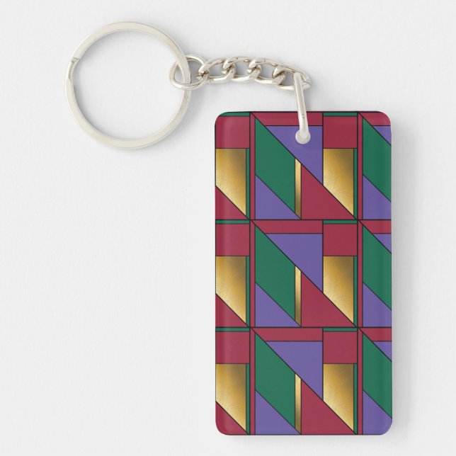 Geometric Pattern Gold Purple Green Red Keychain (Front)