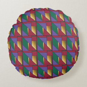 Geometric Pattern Gold Purple Green Red Round Pillow