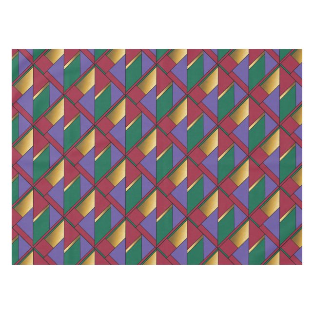 Geometric Pattern Gold Purple Green Red Tablecloth (Front (Horizontal))