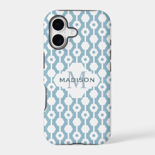 Geometric Pattern Hexagon Dot Monogram   Blue