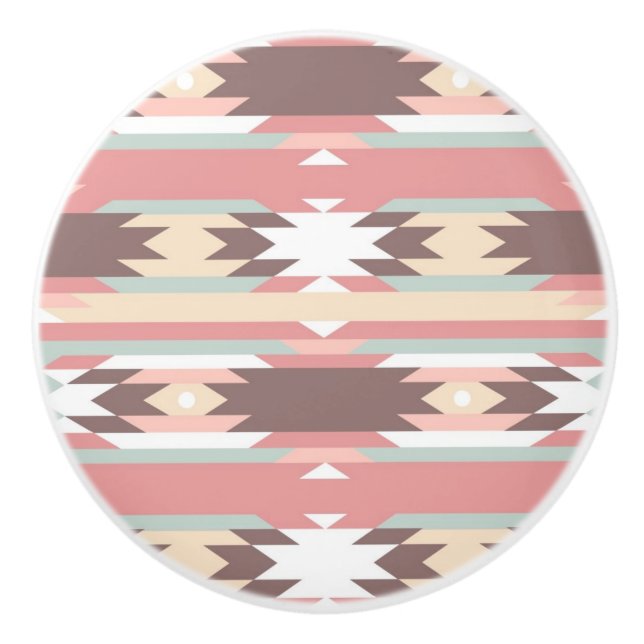 Geometric pattern in aztec style 2 ceramic knob (Front)