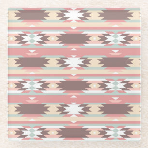 Geometric pattern in aztec style 2 glass coaster