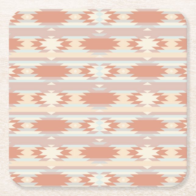 Geometric pattern in aztec style 3 square paper coaster (Front)