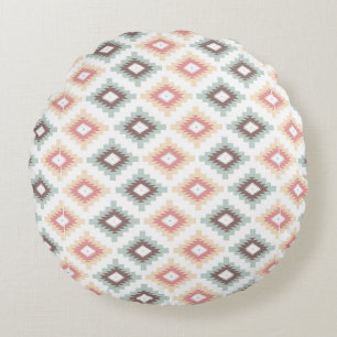 Geometric pattern in aztec style round pillow