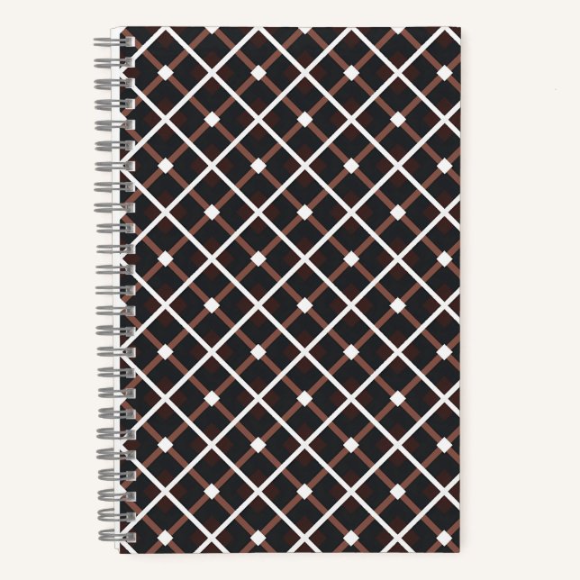 Geometric Pattern in Black and Warm Brown Tones Notebook (Front)