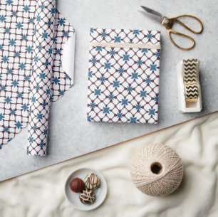 Geometric Pattern In Blue, White and Red Wrapping Paper