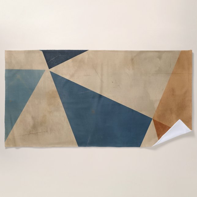 Geometric Pattern in Blues, Tans, and Rust Beach Towel (Front)