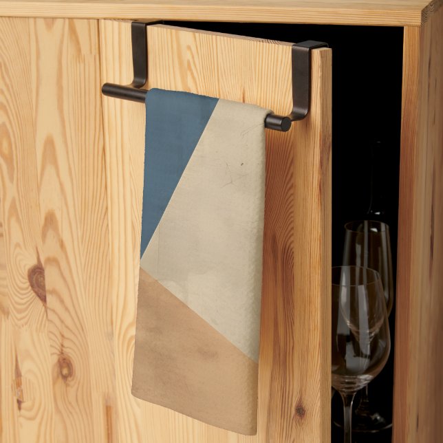 Geometric Pattern in Blues, Tans, and Rust Kitchen Towel (Thirds Fold)